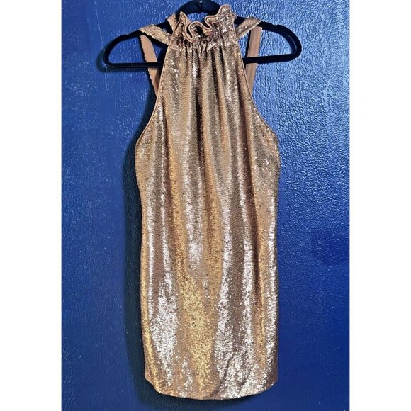 C/Meo Collective Sequence dress halter copper rose gold S Resolve ILLUMINATED - Picture 6 of 11